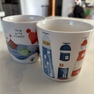 John Lewis UK Hobbies Wild Swimming and Coastal Lighthouses Stoneware Mug Set